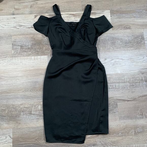 AllSaints Black Cold Shoulder Wrap Dress Cadia Midi Cocktail Date Night - Picture 1 of 8